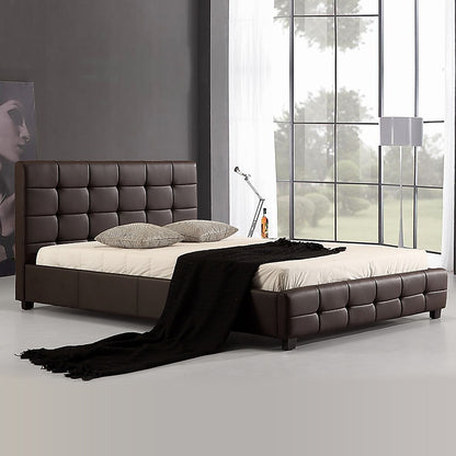 Queen PU Leather Deluxe Bed Frame Brown-Furniture &gt; Bedroom-PEROZ Accessories