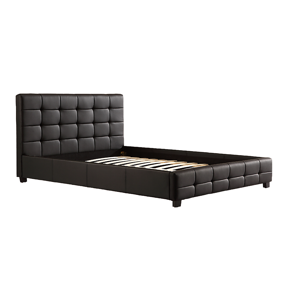 Queen PU Leather Deluxe Bed Frame Black-Furniture &gt; Bedroom-PEROZ Accessories