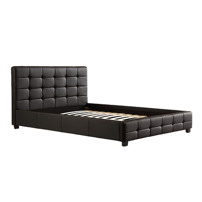 Queen PU Leather Deluxe Bed Frame Black-Furniture &gt; Bedroom-PEROZ Accessories
