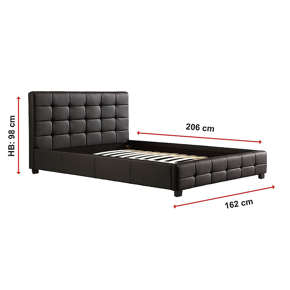 Queen PU Leather Deluxe Bed Frame Black-Furniture &gt; Bedroom-PEROZ Accessories