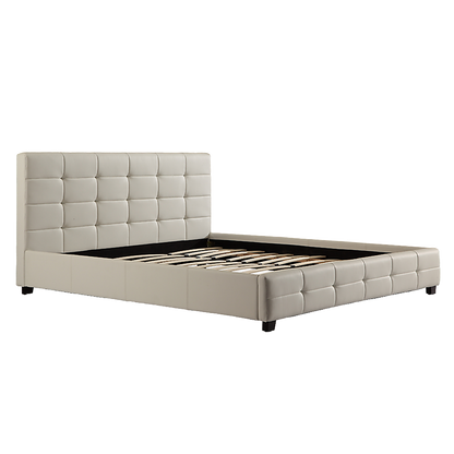King PU Leather Deluxe Bed Frame White-Bed Frames-PEROZ Accessories