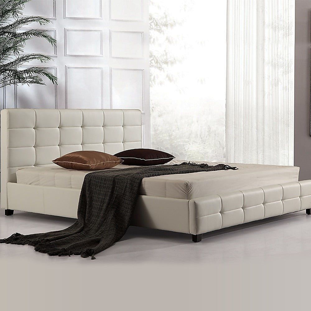 King PU Leather Deluxe Bed Frame White-Bed Frames-PEROZ Accessories