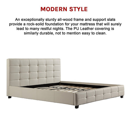 King PU Leather Deluxe Bed Frame White-Bed Frames-PEROZ Accessories