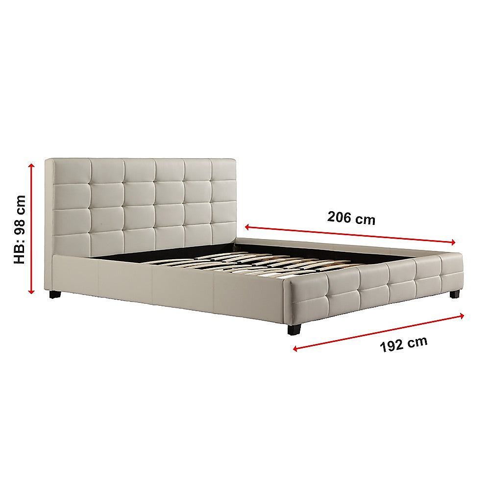King PU Leather Deluxe Bed Frame White-Bed Frames-PEROZ Accessories