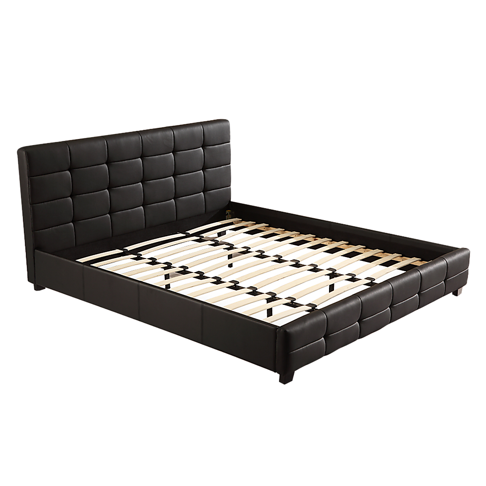 King PU Leather Deluxe Bed Frame Black-Furniture &gt; Bedroom-PEROZ Accessories