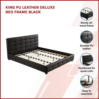 King PU Leather Deluxe Bed Frame Black-Furniture &gt; Bedroom-PEROZ Accessories