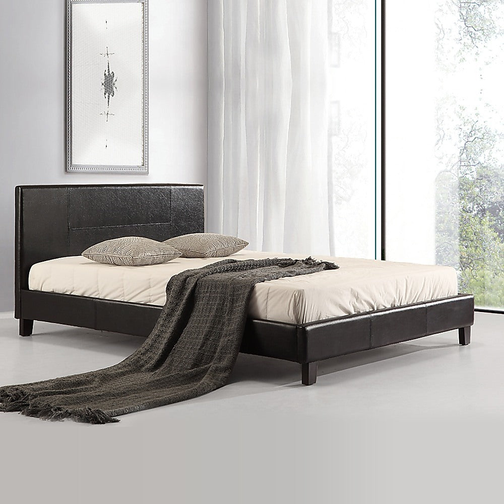 Queen PU Leather Bed Frame Black-Bed Frames-PEROZ Accessories