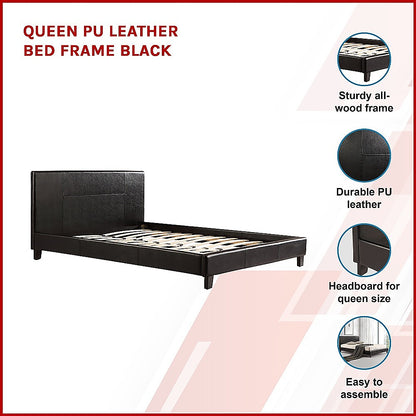 Queen PU Leather Bed Frame Black-Bed Frames-PEROZ Accessories