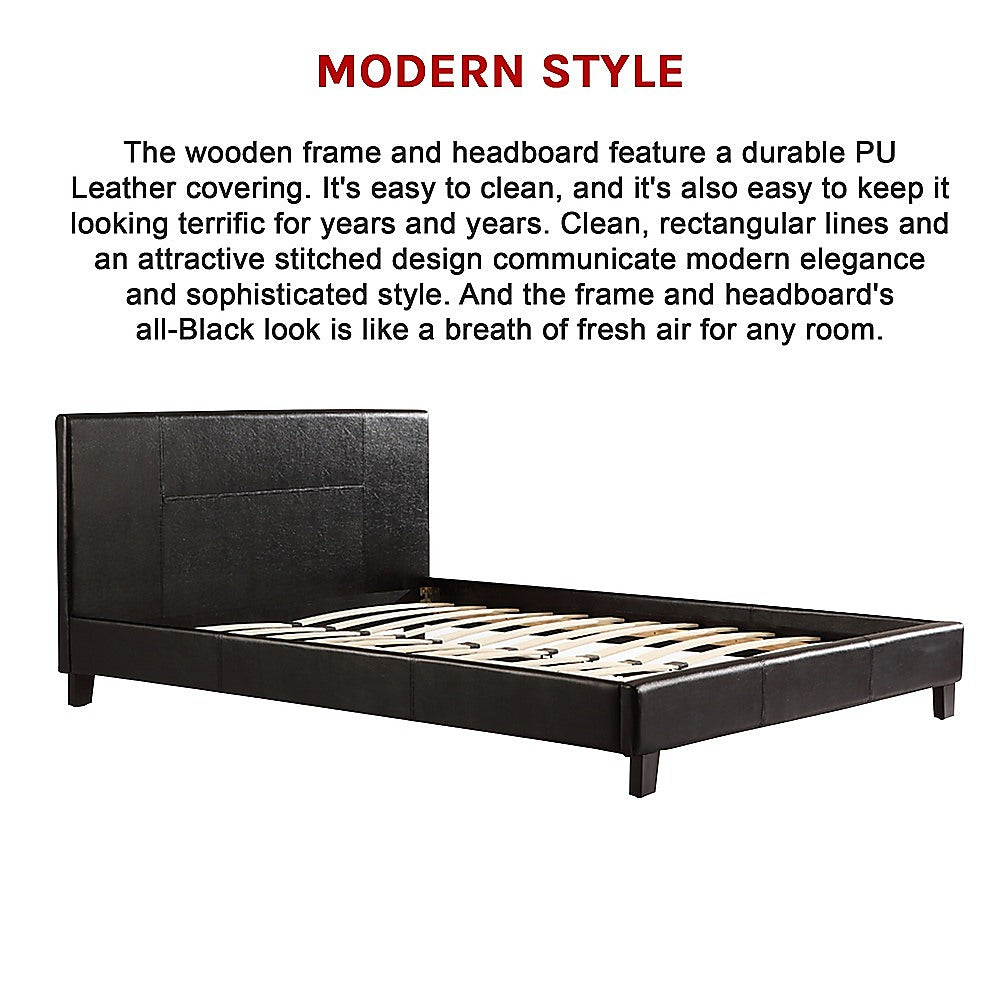 Queen PU Leather Bed Frame Black-Bed Frames-PEROZ Accessories
