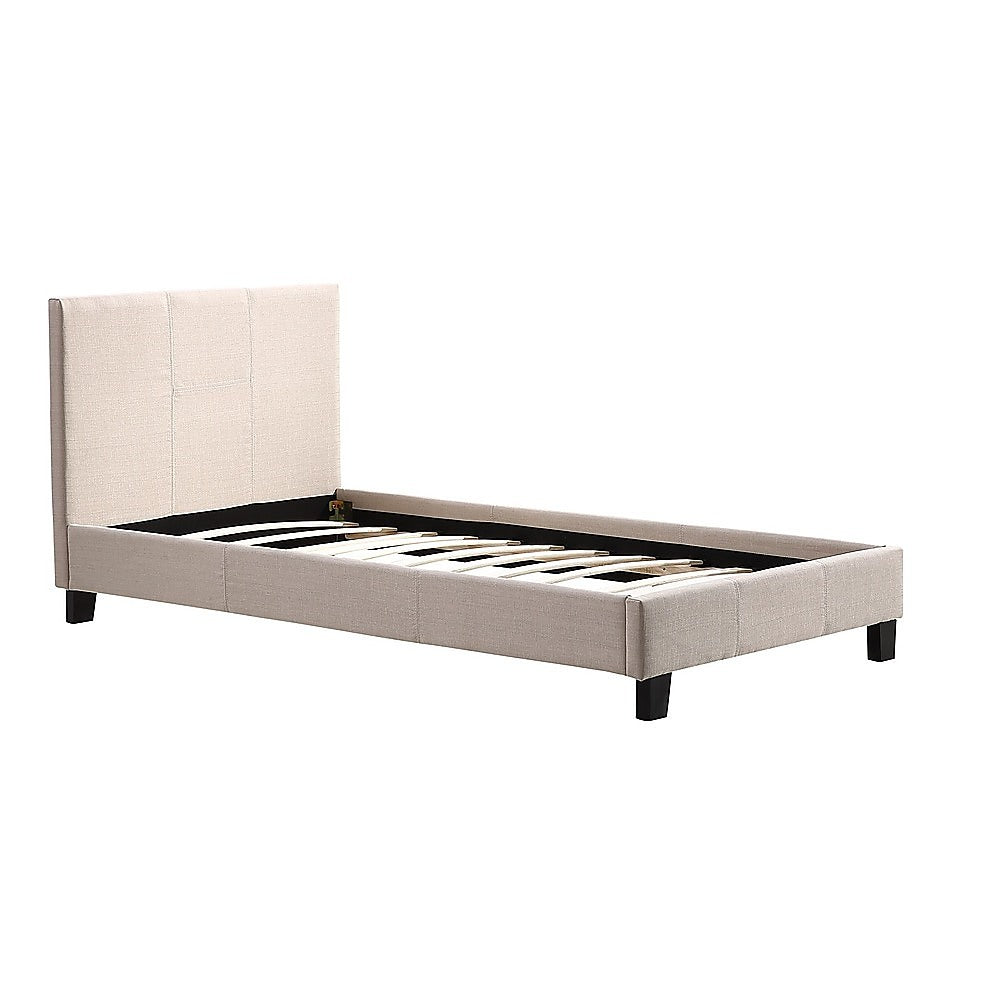Single Linen Fabric Bed Frame Beige-Furniture &gt; Bedroom-PEROZ Accessories
