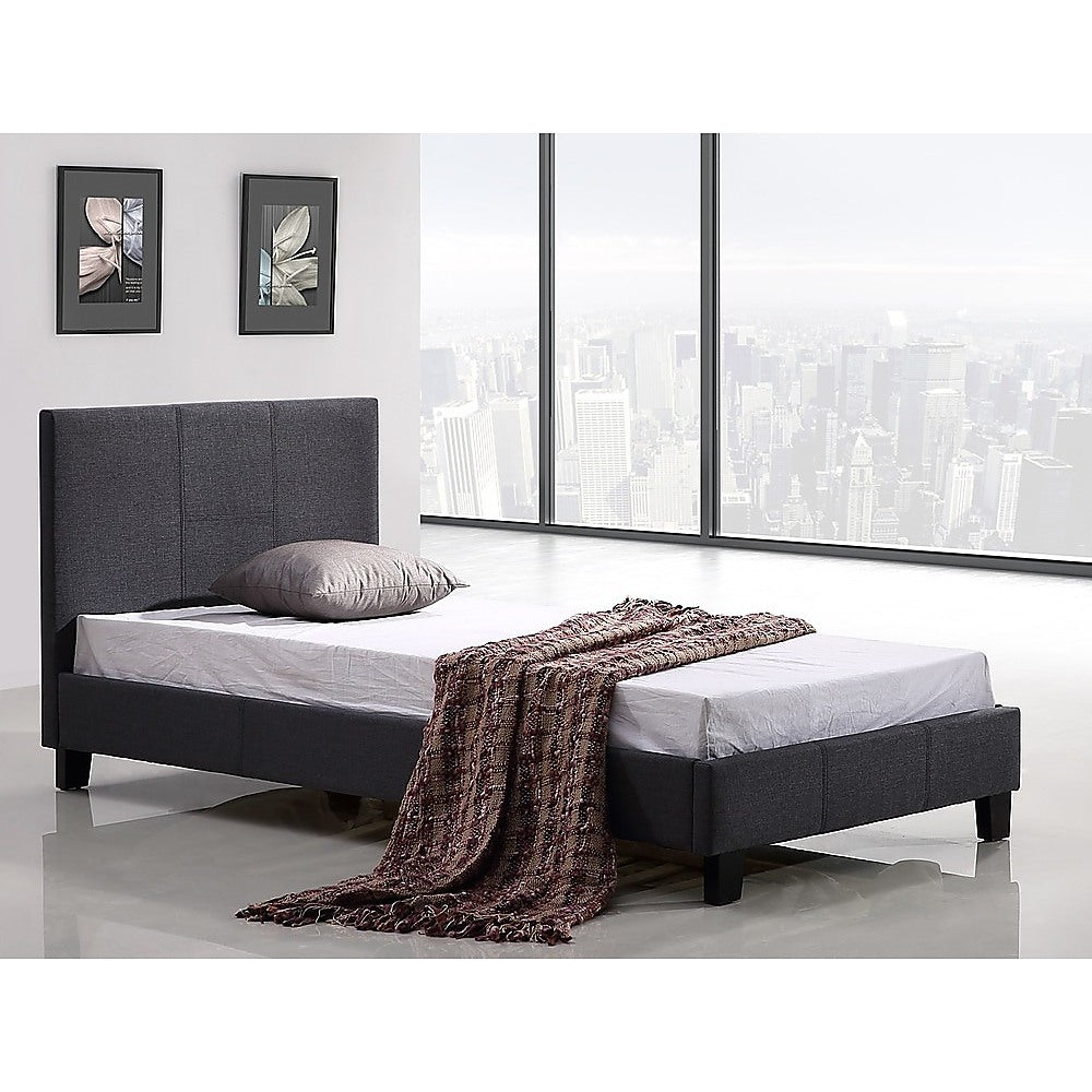 Single Linen Fabric Bed Frame Grey-Furniture &gt; Bedroom-PEROZ Accessories