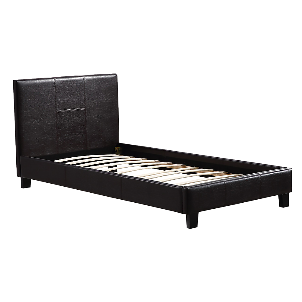 Single PU Leather Bed Frame Brown-Furniture &gt; Bedroom-PEROZ Accessories