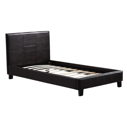 Single PU Leather Bed Frame Brown-Furniture &gt; Bedroom-PEROZ Accessories