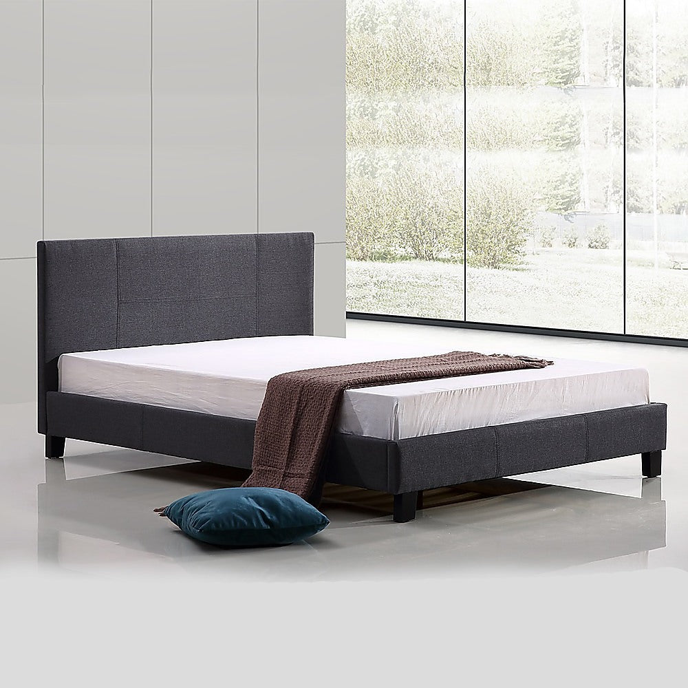 Queen Linen Fabric Bed Frame Grey-Furniture &gt; Bedroom-PEROZ Accessories