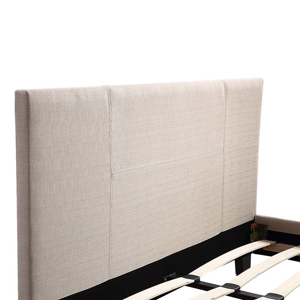 Double Linen Fabric Bed Frame Beige-Furniture &gt; Bedroom-PEROZ Accessories
