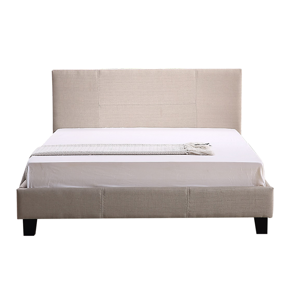 Double Linen Fabric Bed Frame Beige-Furniture &gt; Bedroom-PEROZ Accessories