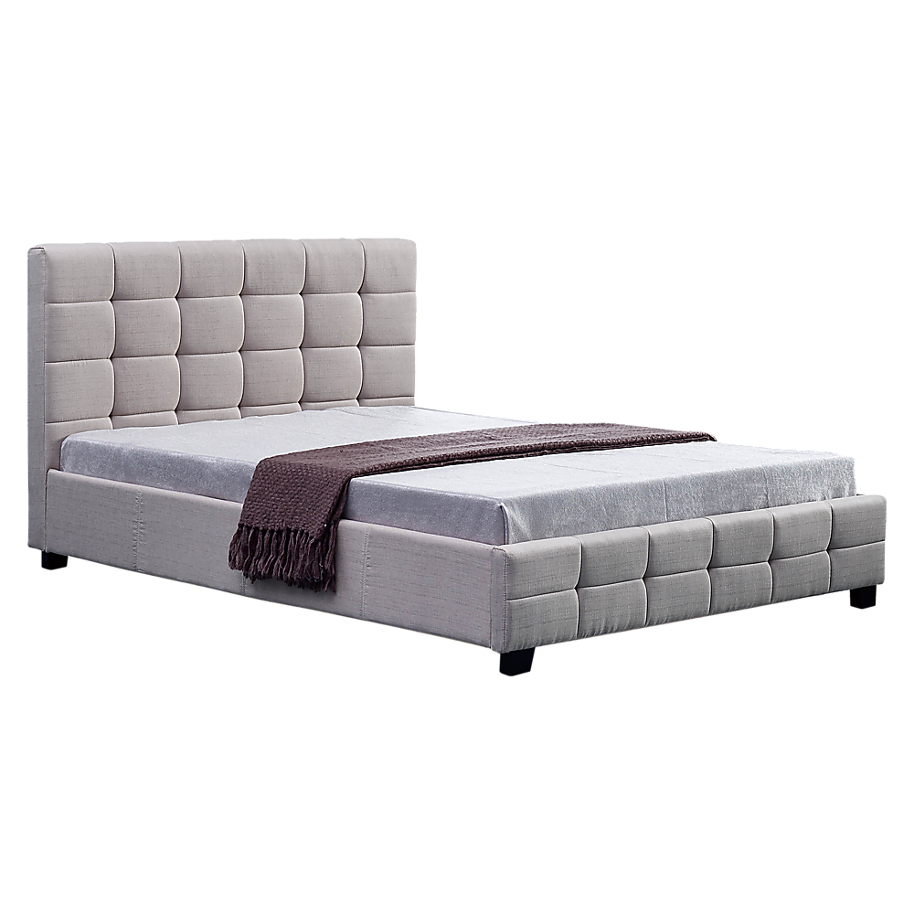 Linen Fabric Double Deluxe Bed Frame Beige-Furniture &gt; Bedroom-PEROZ Accessories