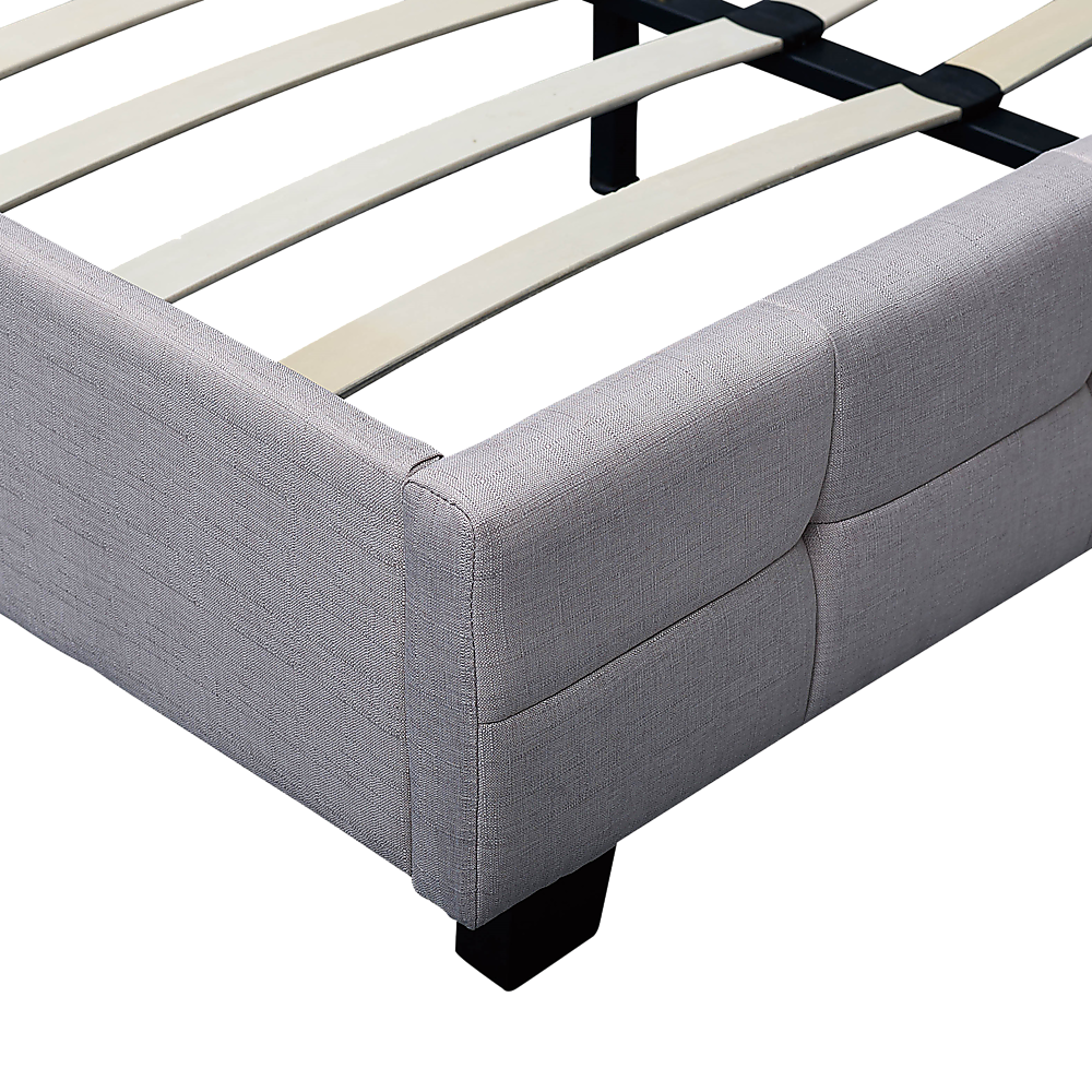 Linen Fabric Double Deluxe Bed Frame Beige-Furniture &gt; Bedroom-PEROZ Accessories