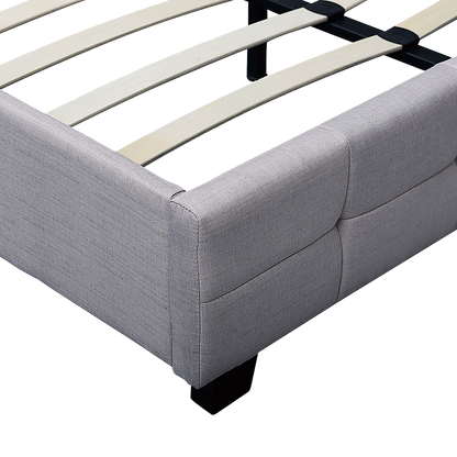 Linen Fabric Double Deluxe Bed Frame Beige-Furniture &gt; Bedroom-PEROZ Accessories