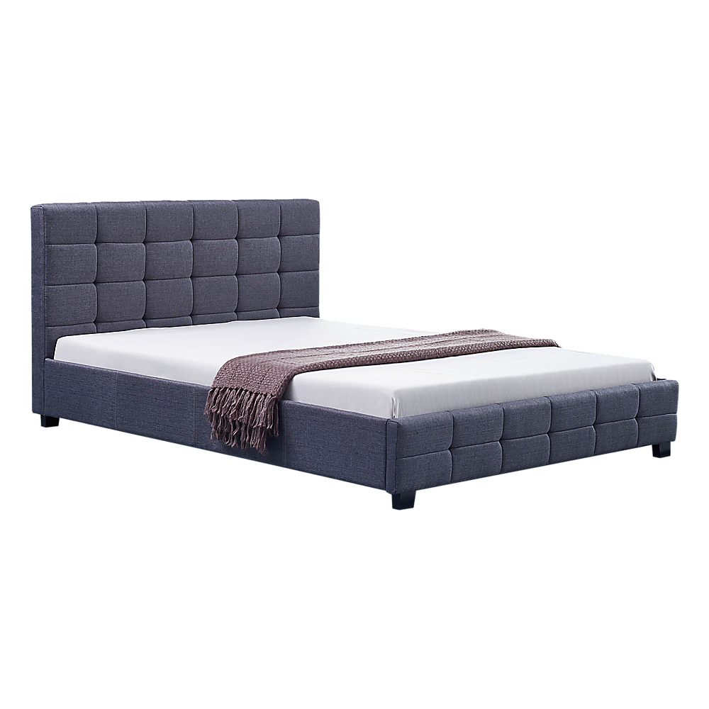 Linen Fabric Double Deluxe Bed Frame Grey-Furniture &gt; Bedroom-PEROZ Accessories