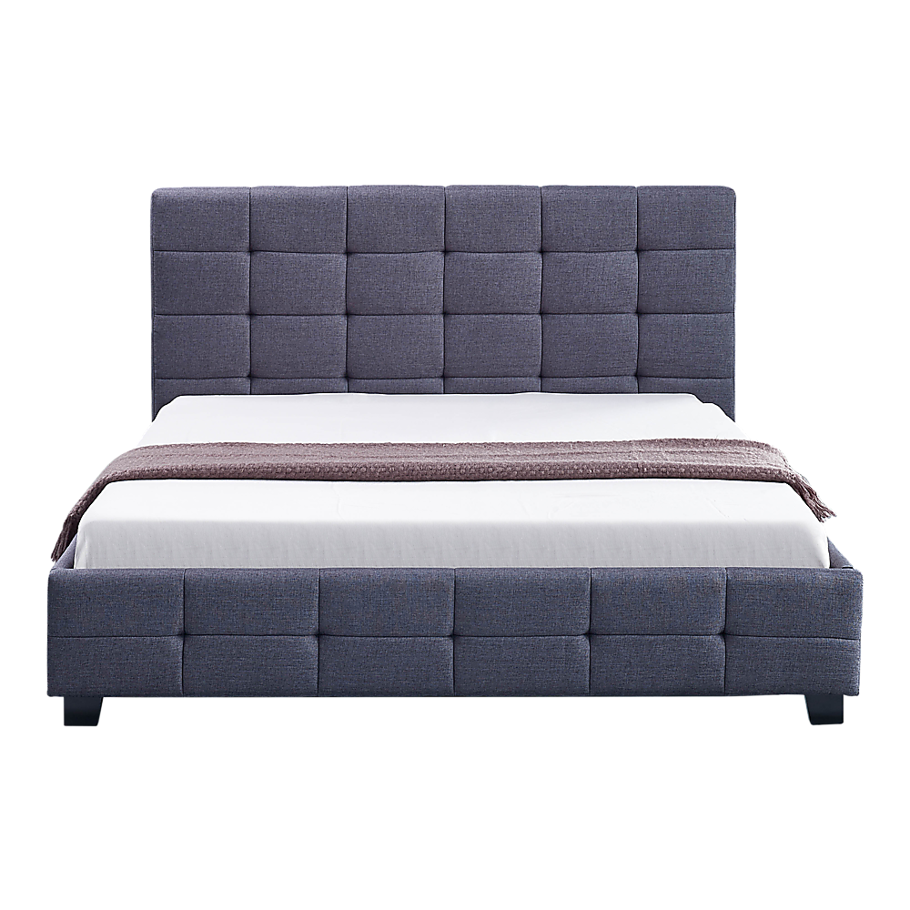 Linen Fabric Double Deluxe Bed Frame Grey-Furniture &gt; Bedroom-PEROZ Accessories