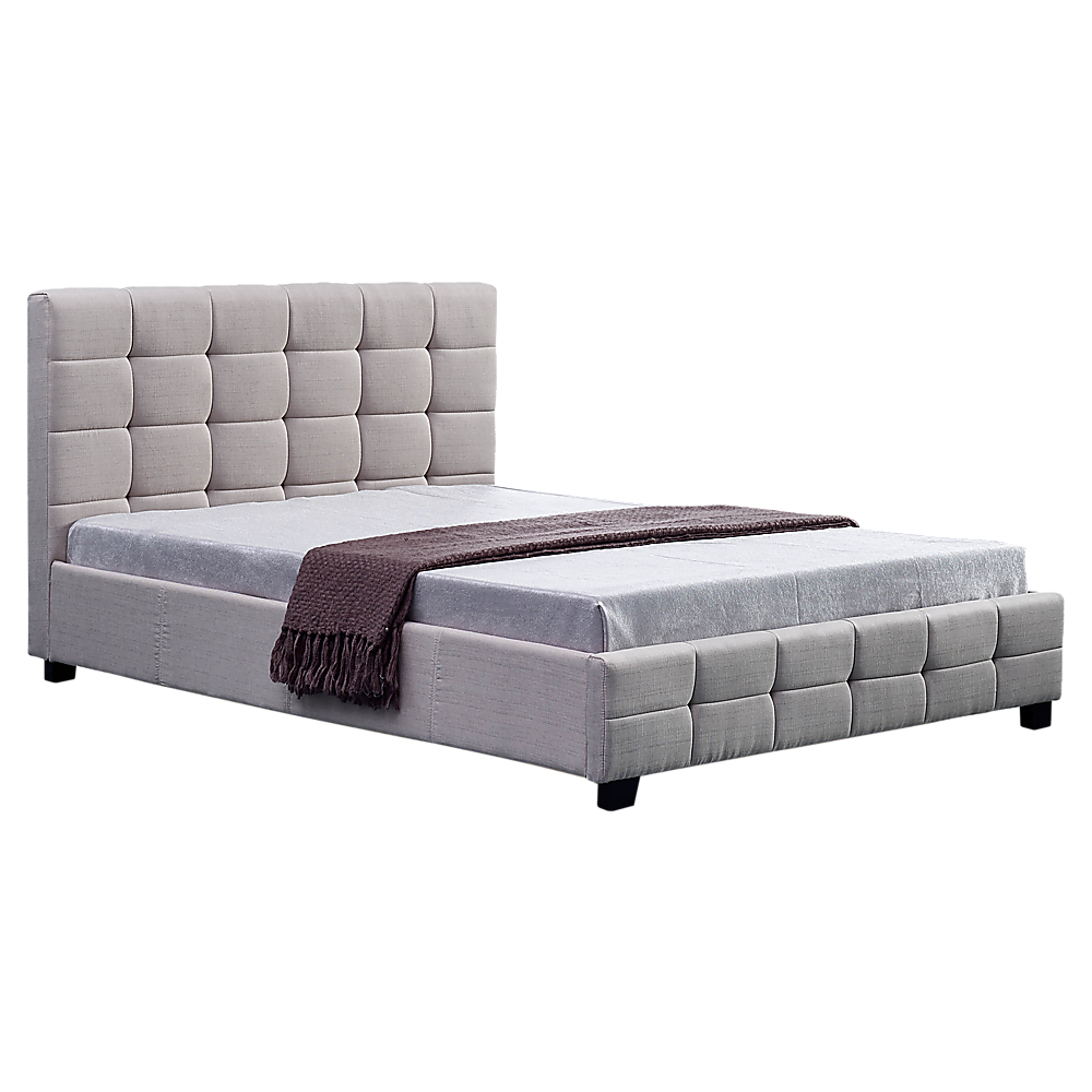 Linen Fabric Queen Deluxe Bed Frame Beige-Furniture &gt; Bedroom-PEROZ Accessories