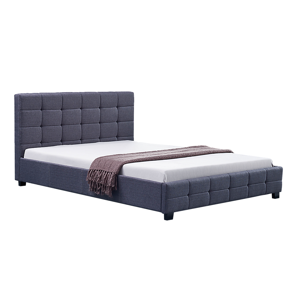 Linen Fabric Queen Deluxe Bed Frame Grey-Furniture &gt; Bedroom-PEROZ Accessories