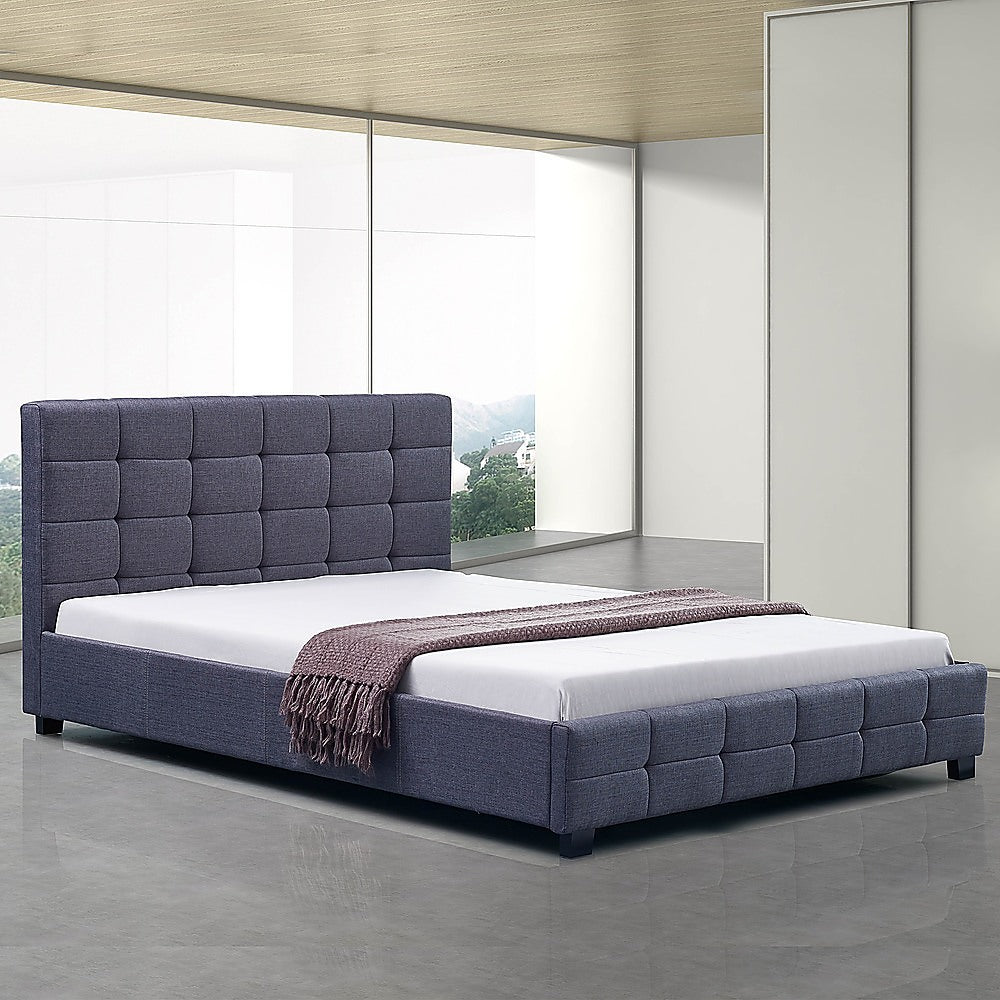 Linen Fabric Queen Deluxe Bed Frame Grey-Furniture &gt; Bedroom-PEROZ Accessories