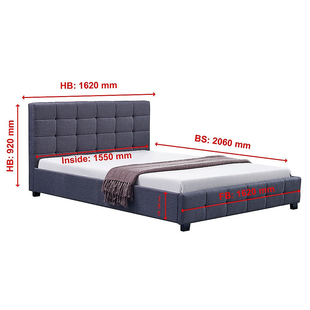 Linen Fabric Queen Deluxe Bed Frame Grey-Furniture &gt; Bedroom-PEROZ Accessories
