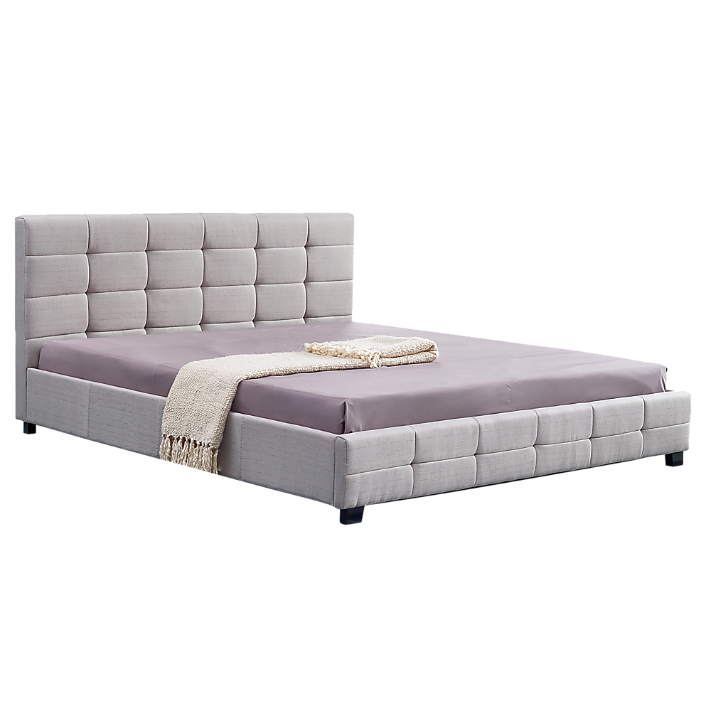 Linen Fabric King Deluxe Bed Frame Beige-Furniture &gt; Bedroom-PEROZ Accessories