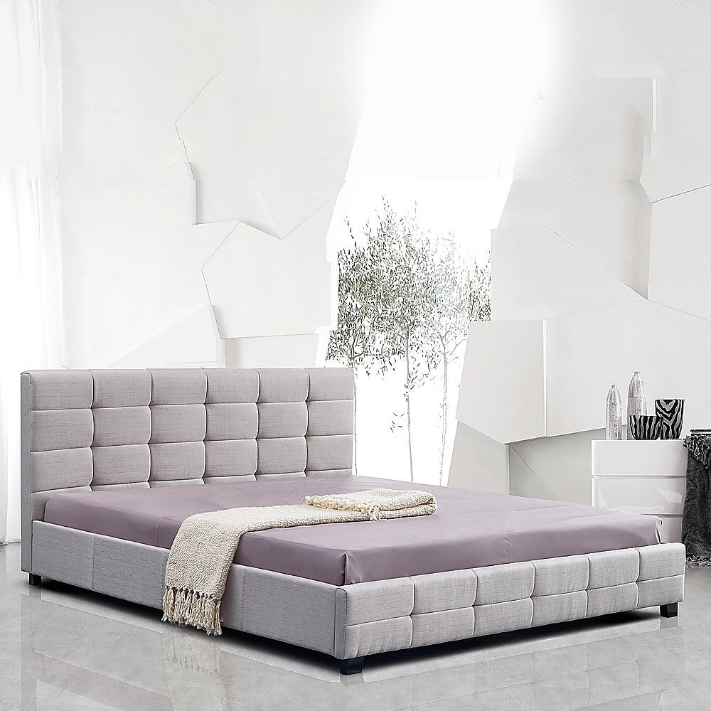 Linen Fabric King Deluxe Bed Frame Beige-Furniture &gt; Bedroom-PEROZ Accessories