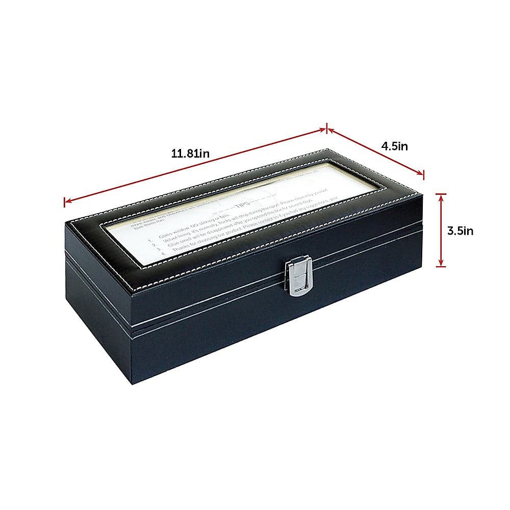 6 Slot Mens Watch Display Case Box Black PU Leather-Watch Accessories-PEROZ Accessories