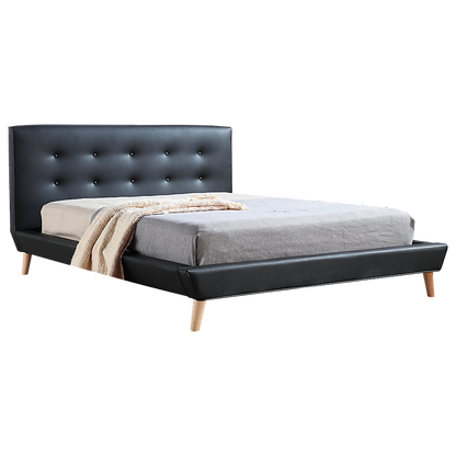 Queen PU Leather Deluxe Bed Frame Black-Furniture &gt; Bedroom-PEROZ Accessories