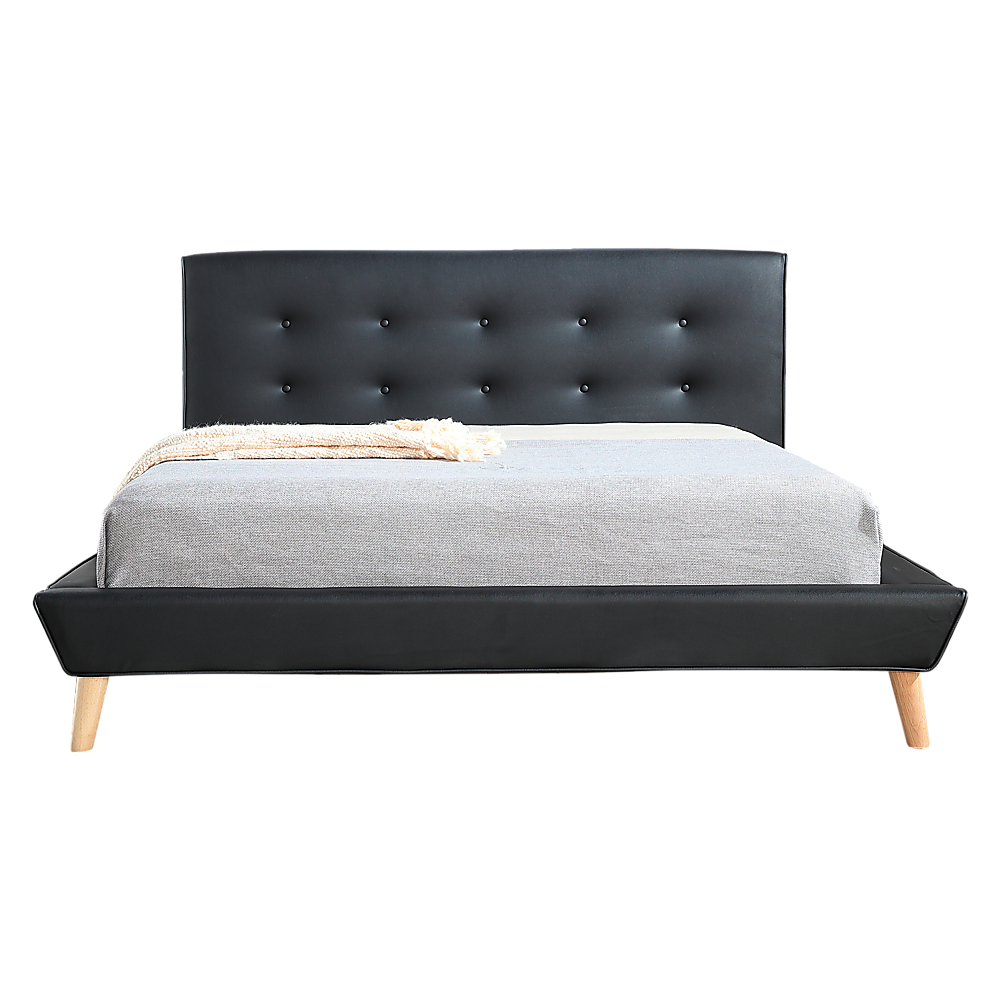 Queen PU Leather Deluxe Bed Frame Black-Furniture &gt; Bedroom-PEROZ Accessories