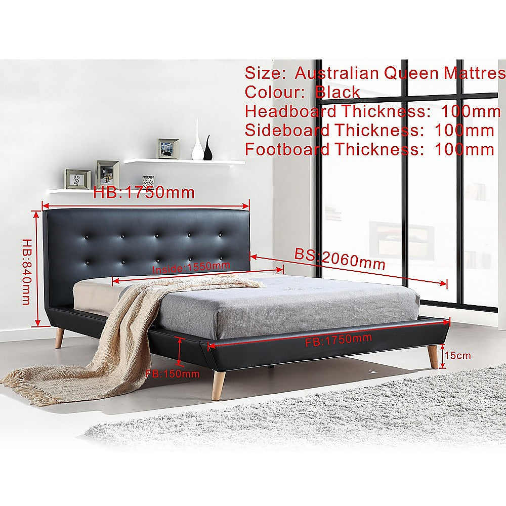Queen PU Leather Deluxe Bed Frame Black-Furniture &gt; Bedroom-PEROZ Accessories