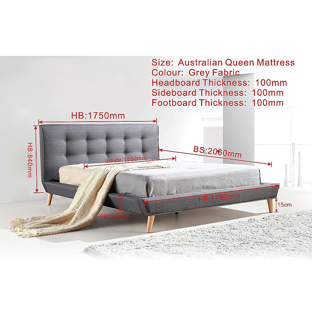 Queen Linen Fabric Deluxe Bed Frame Grey-Furniture &gt; Bedroom-PEROZ Accessories