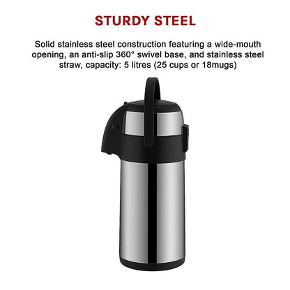 Air Pot for Tea Coffee 5L Pump Action Insulated Airpot Flask Drink Dispenser-Home &amp; Garden &gt; Kitchenware-PEROZ Accessories