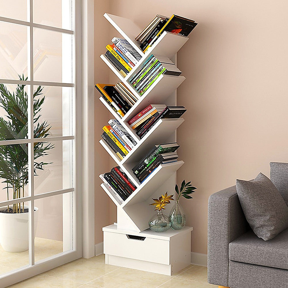 Tree Bookshelf Bookcase Book Organizer 9-Tier Multipurpose Shelf Display Racks-Bookcases &amp; Shelves-PEROZ Accessories