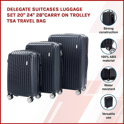 Delegate Suitcases Luggage Set 20&quot; 24&quot; 28&quot;Carry On Trolley TSA Travel Bag-Luggage-PEROZ Accessories