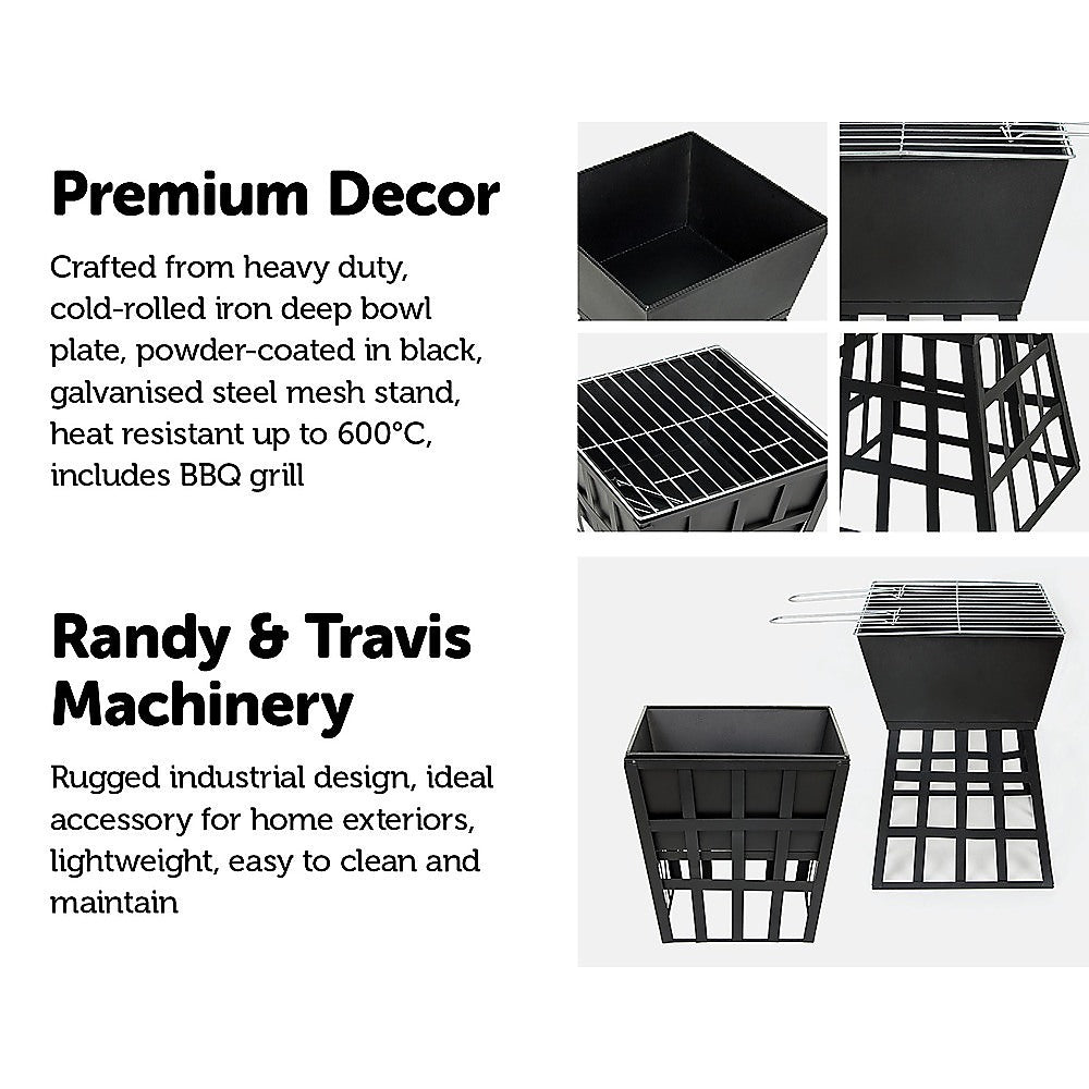 Black Fire Pit Square Log Patio Garden Heater Outdoor Table Top BBQ Camping-Home &amp; Garden &gt; Home &amp; Garden Others-PEROZ Accessories
