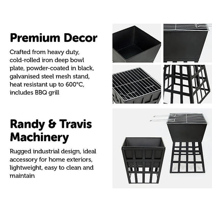 Black Fire Pit Square Log Patio Garden Heater Outdoor Table Top BBQ Camping-Home &amp; Garden &gt; Home &amp; Garden Others-PEROZ Accessories