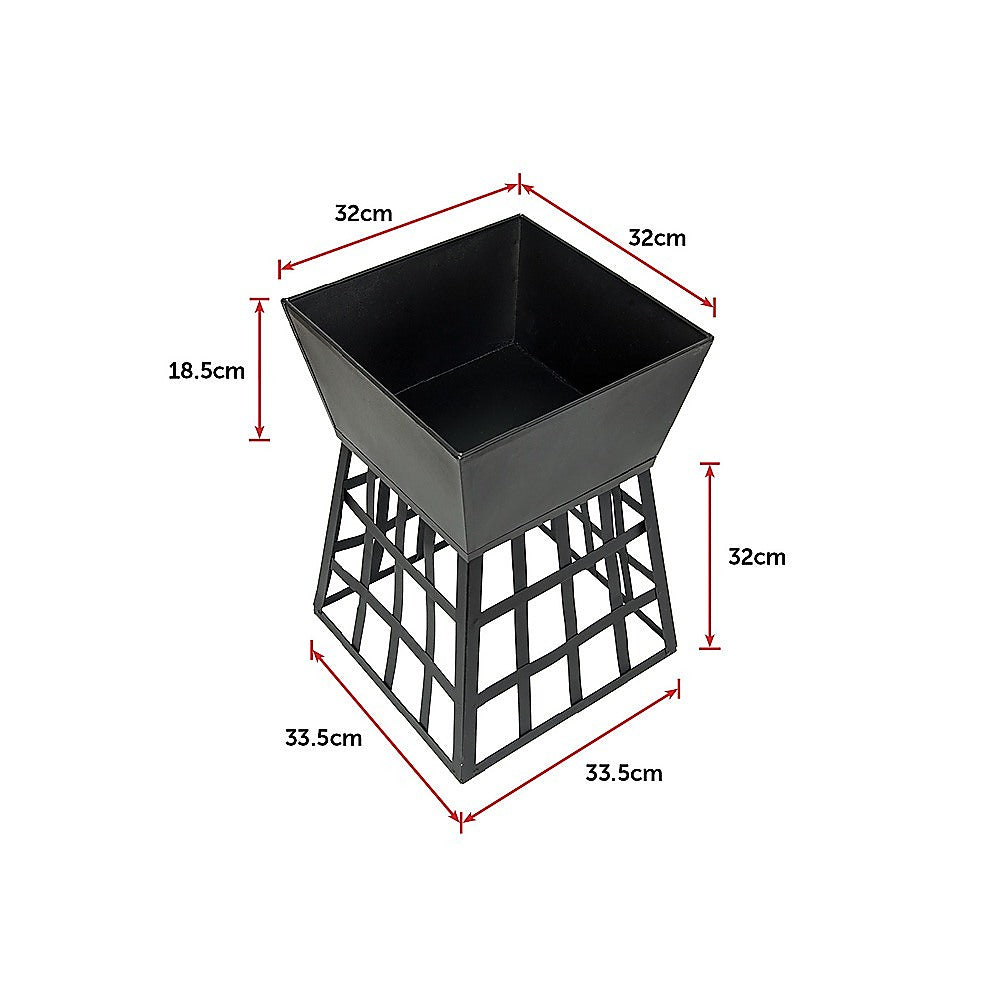 Black Fire Pit Square Log Patio Garden Heater Outdoor Table Top BBQ Camping-Home &amp; Garden &gt; Home &amp; Garden Others-PEROZ Accessories