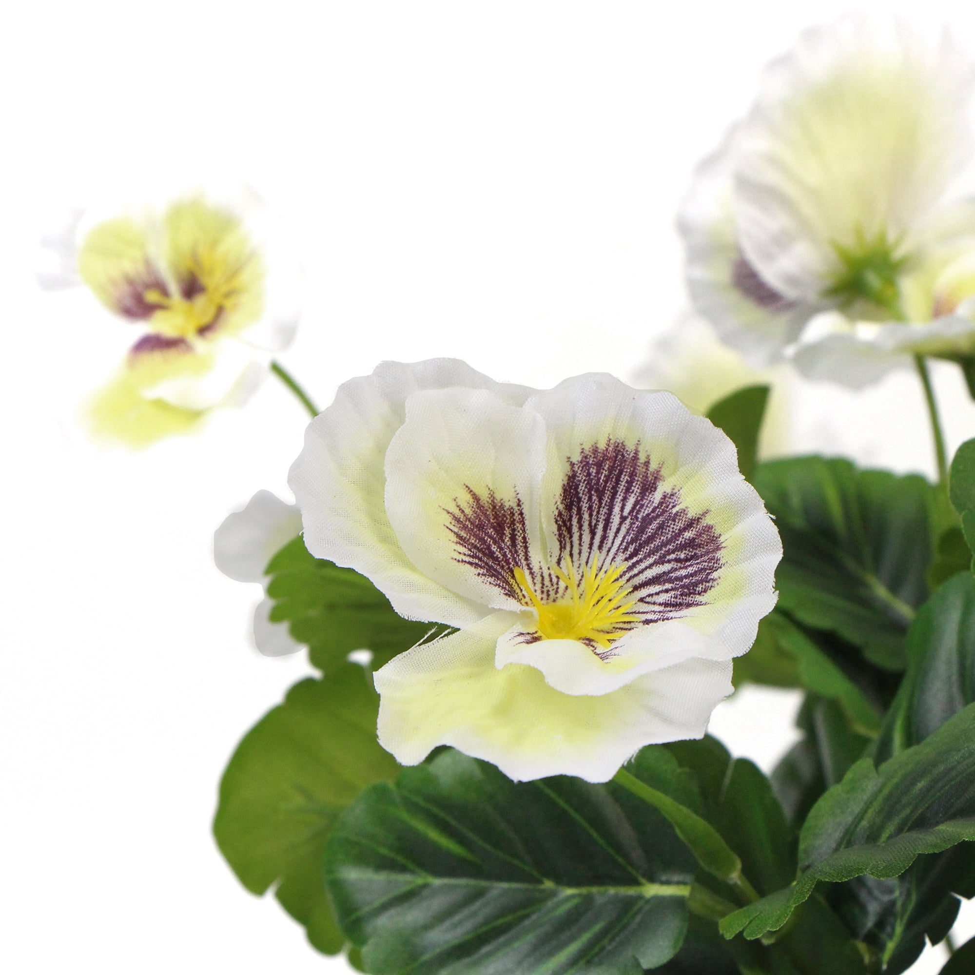 Mixed White Flowering Potted Artificial Pansy Plants 25cm-Home &amp; Garden &gt; Artificial Plants-PEROZ Accessories