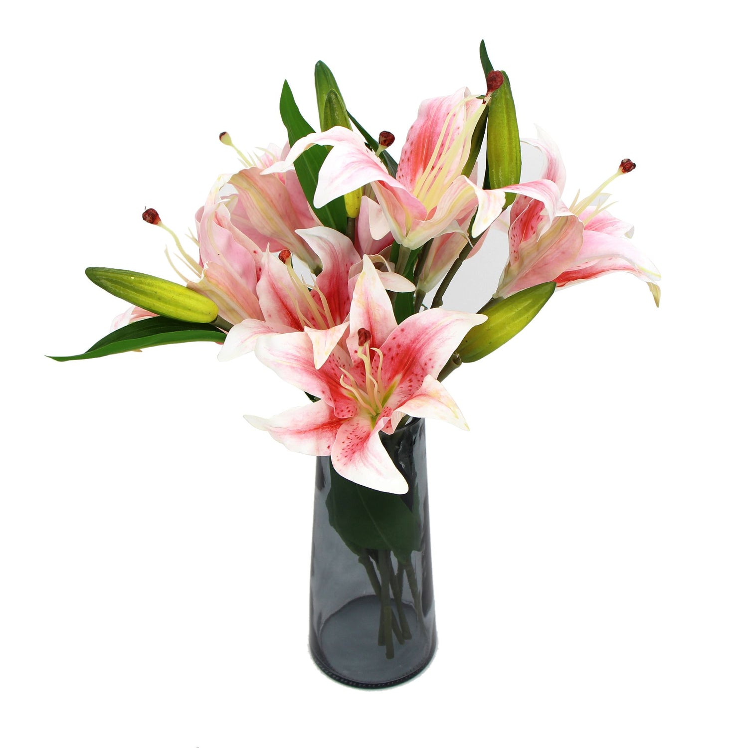 Premium Faux Pink Lily In Glass Vase (Artificial Tiger Lily Arrangement)-Home &amp; Garden &gt; Home &amp; Garden Others-PEROZ Accessories