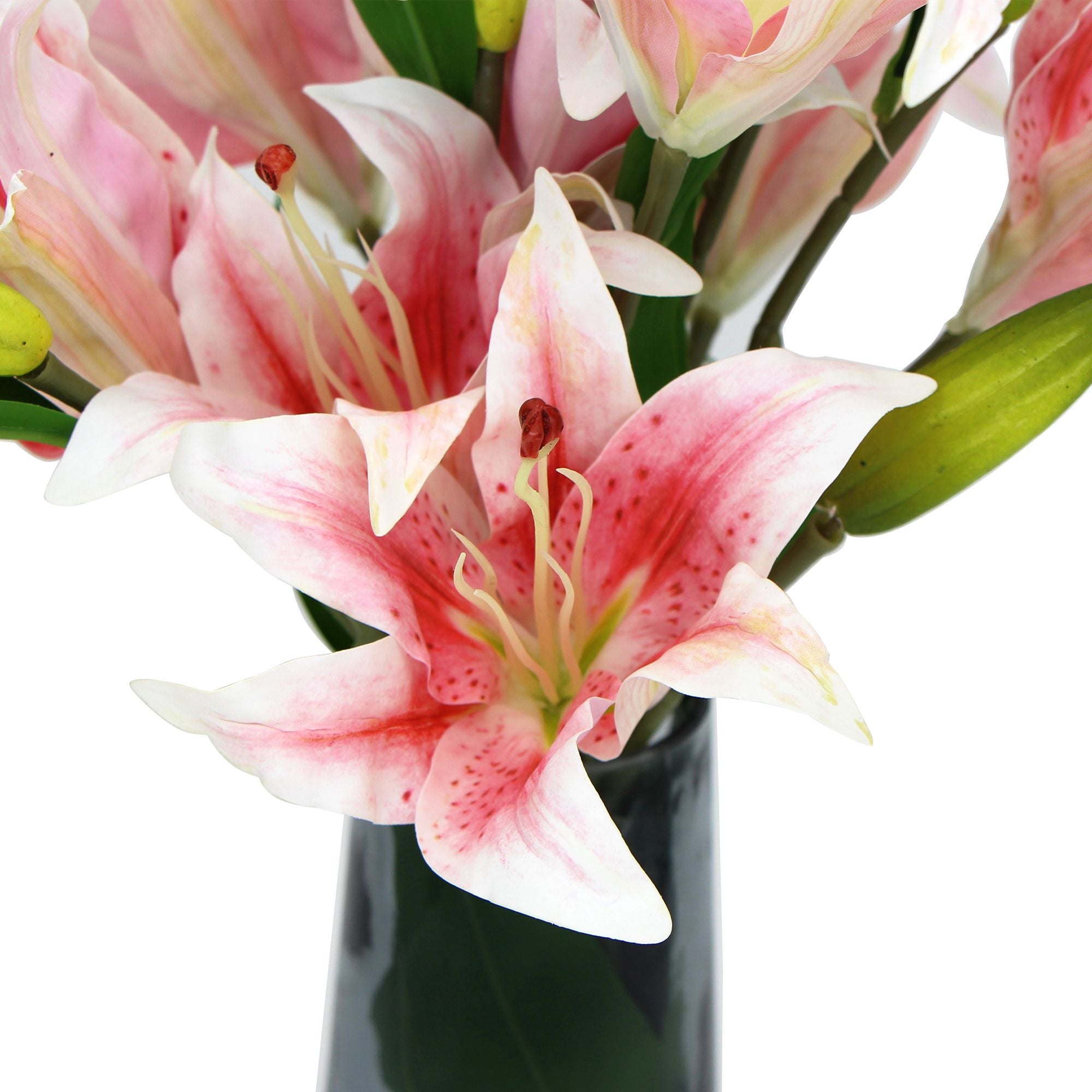 Premium Faux Pink Lily In Glass Vase (Artificial Tiger Lily Arrangement)-Home &amp; Garden &gt; Home &amp; Garden Others-PEROZ Accessories