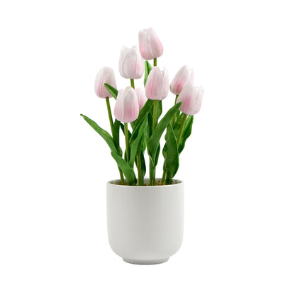 Flowering Pink Artificial Tulip Plant Arrangement With Ceramic Bowl 35cm-Home &amp; Garden &gt; Artificial Plants-PEROZ Accessories