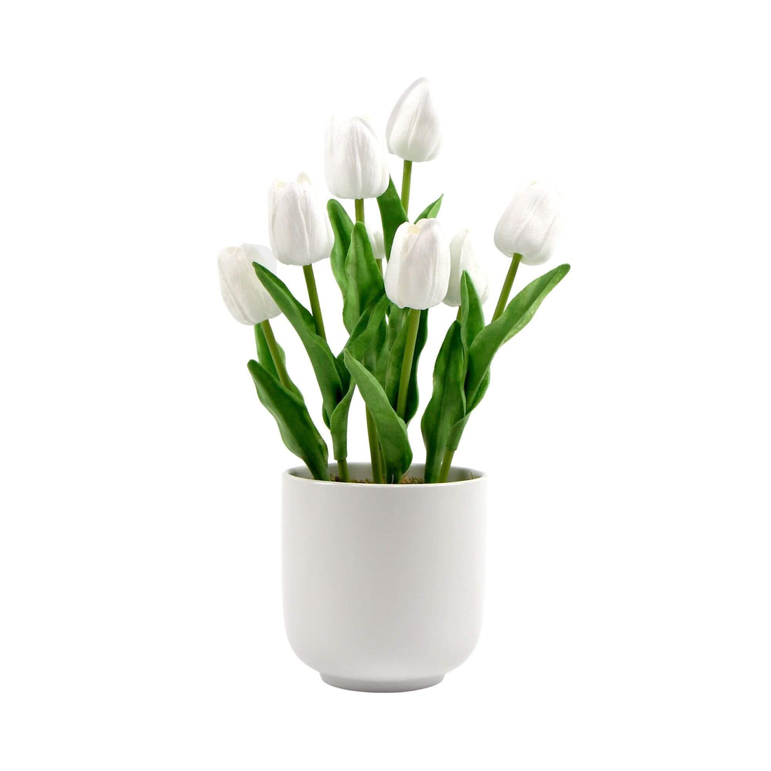 Flowering White Artificial Tulip Plant Arrangement With Ceramic Bowl 35cm-Home &amp; Garden &gt; Artificial Plants-PEROZ Accessories
