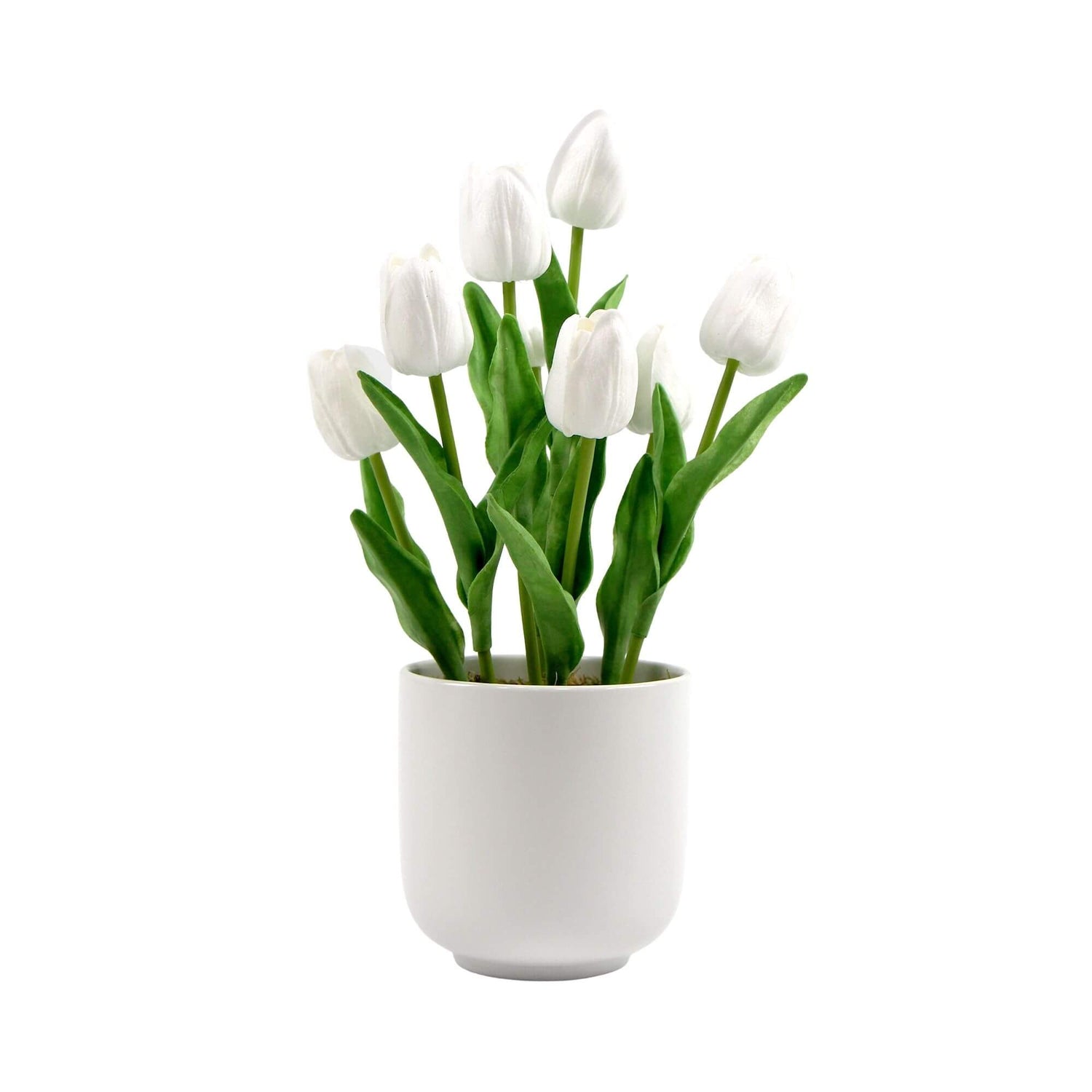 Flowering White Artificial Tulip Plant Arrangement With Ceramic Bowl 35cm-Home &amp; Garden &gt; Artificial Plants-PEROZ Accessories