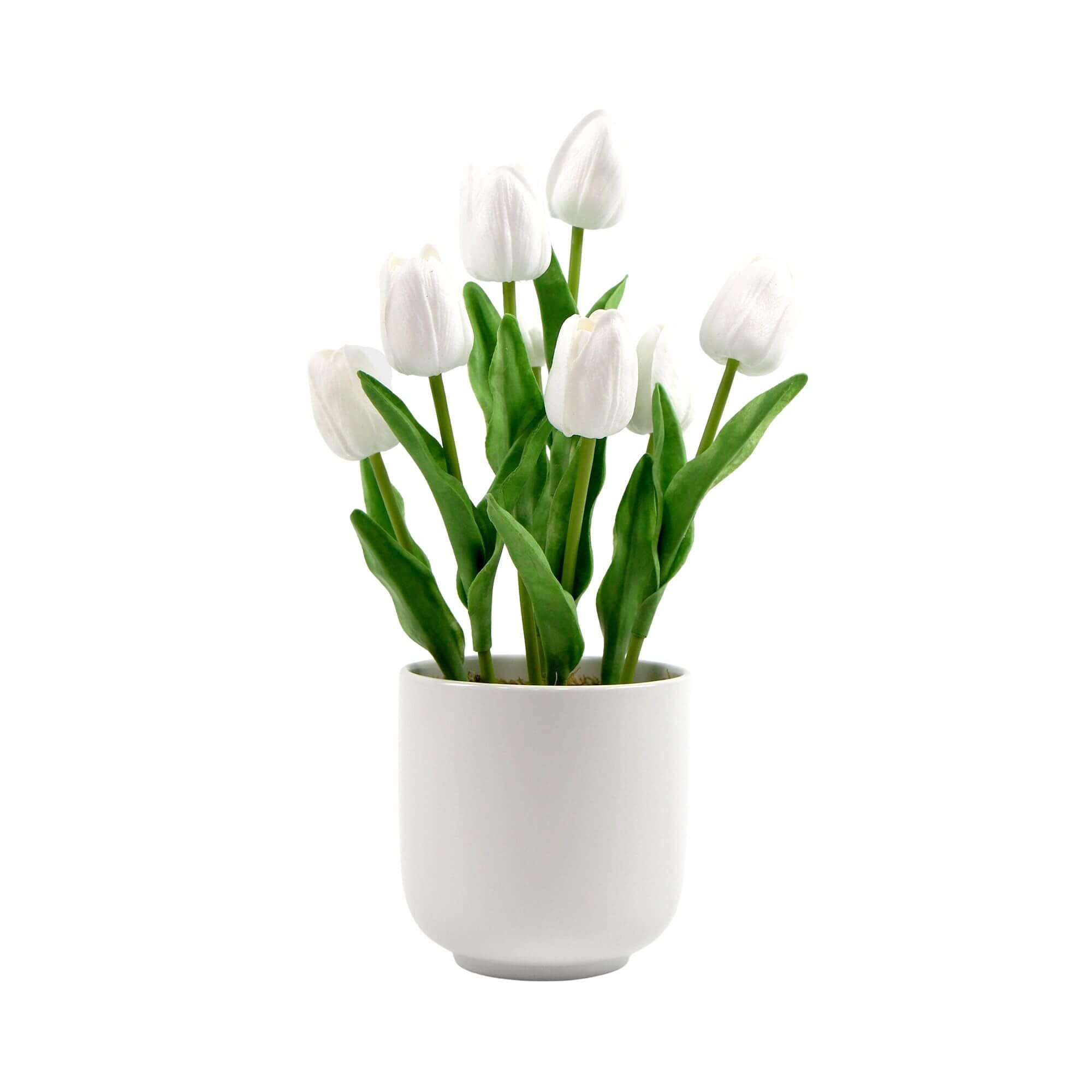 Flowering White Artificial Tulip Plant Arrangement With Ceramic Bowl 35cm-Home &amp; Garden &gt; Artificial Plants-PEROZ Accessories