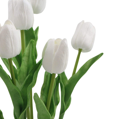Flowering White Artificial Tulip Plant Arrangement With Ceramic Bowl 35cm-Home &amp; Garden &gt; Artificial Plants-PEROZ Accessories